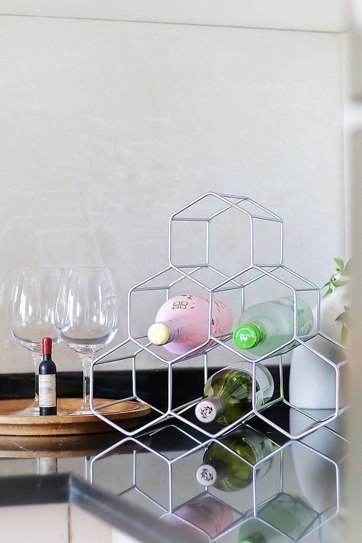Silver Iron Honeycomb Wine Holder by Lets Elevate