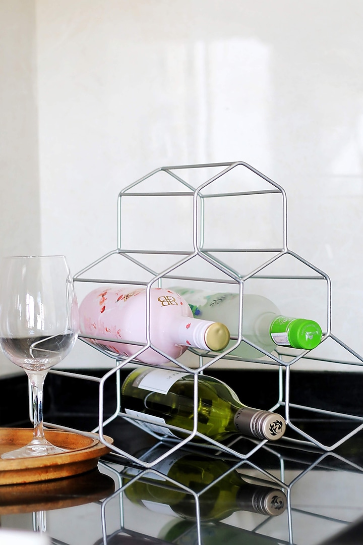 Silver Iron Honeycomb Wine Holder by Lets Elevate at Pernia's Pop Up Shop