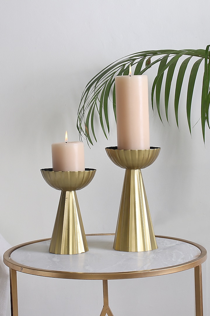 Gold Metalsheet Candle Stand (Set of 2) by Lets Elevate