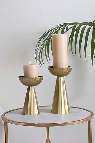 Gold Metalsheet Candle Stand (Set of 2) by Lets Elevate