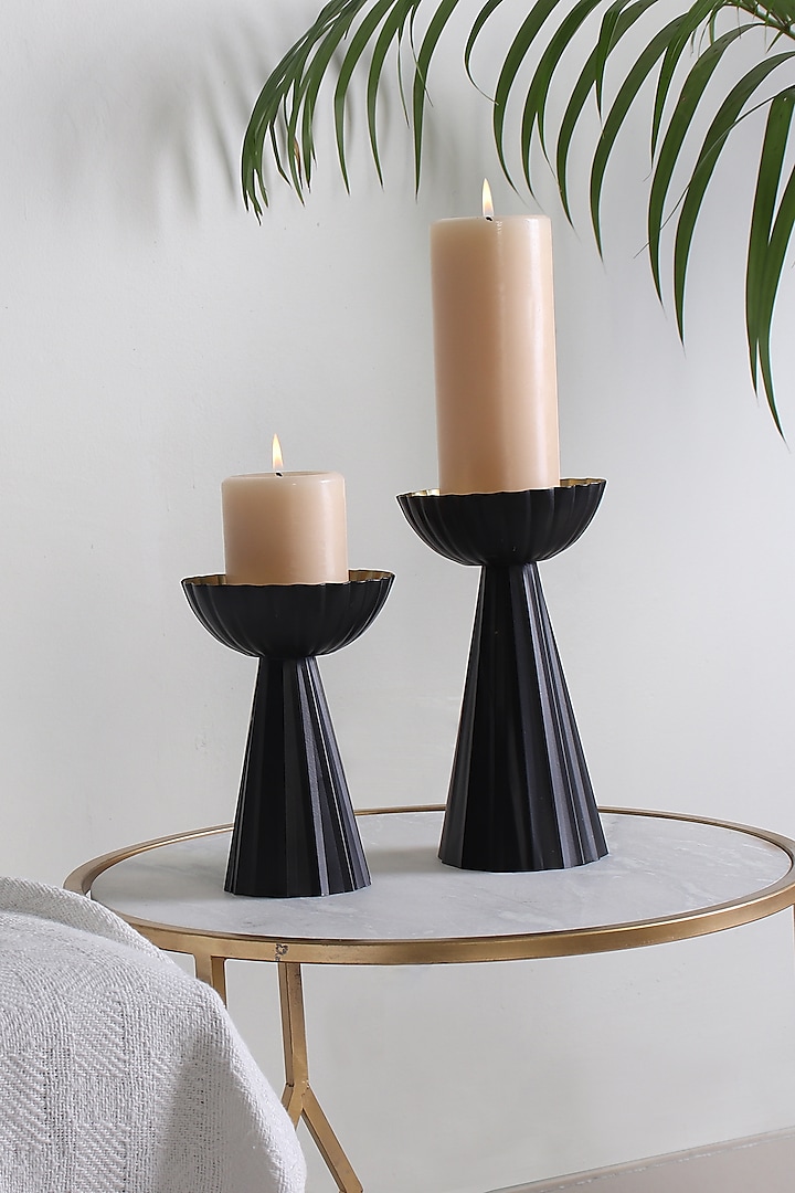 Black Metalsheet Candle Stand (Set of 2) by Lets Elevate