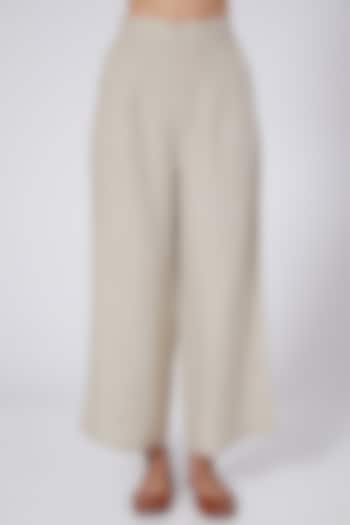 Beige Flared Pants by Linen Bloom
