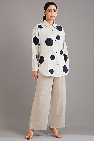 Beige Linen High-Rise Pants by Linen Bloom