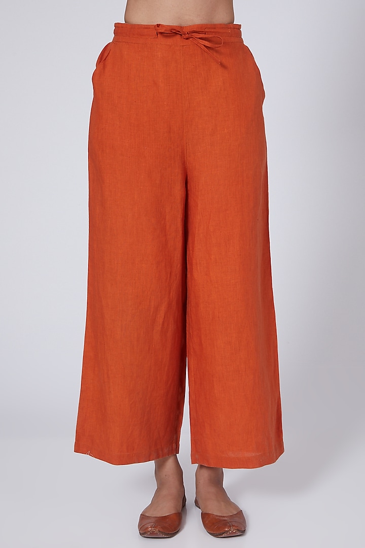 Orange Flared Pants by Linen Bloom