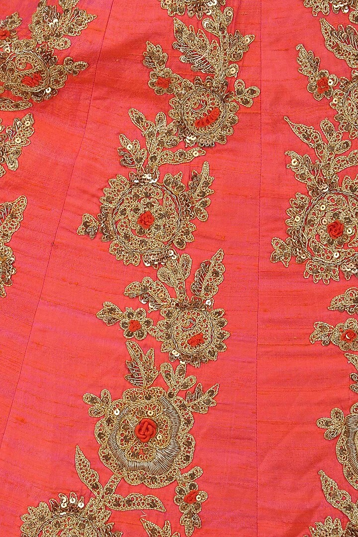 Orange and gold jaal embroidered anarkali set available only at Pernia's Pop Up Shop.