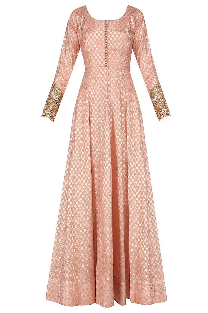 Peach Anarkali Set with Floral Embroidered Dupatta by Kylee