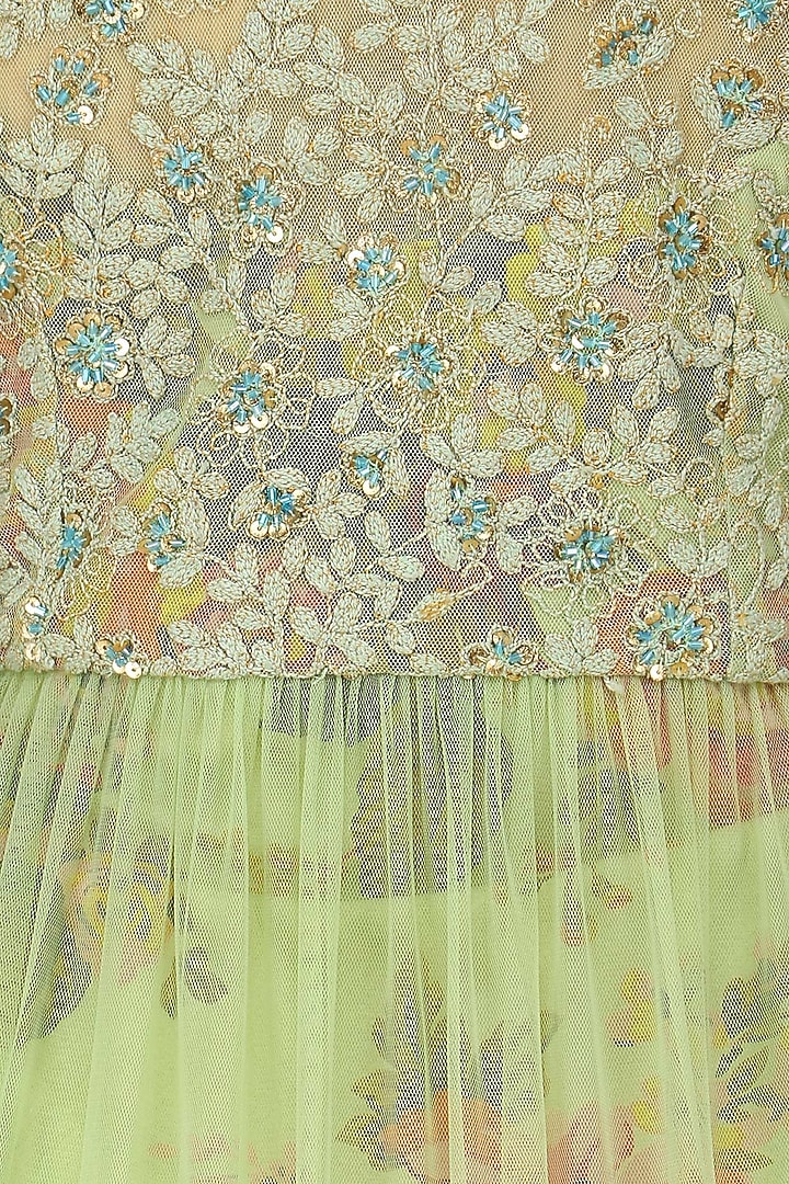 Dusty green floral embroidered anarkali gown available only at Pernia's Pop Up Shop.