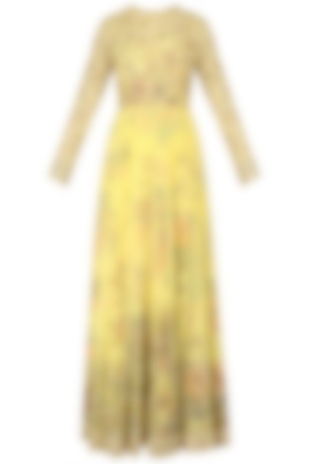 Lemon yellow floral embroidered anarkali gown available only at Pernia's Pop Up Shop.
