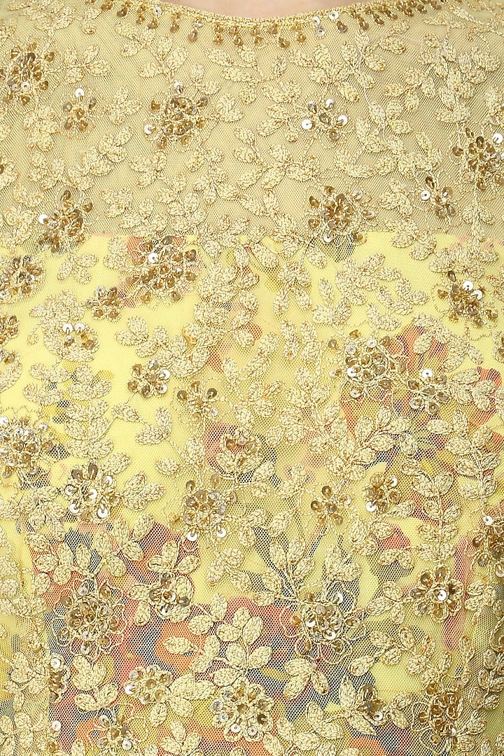 Lemon yellow floral embroidered anarkali gown available only at Pernia's Pop Up Shop.