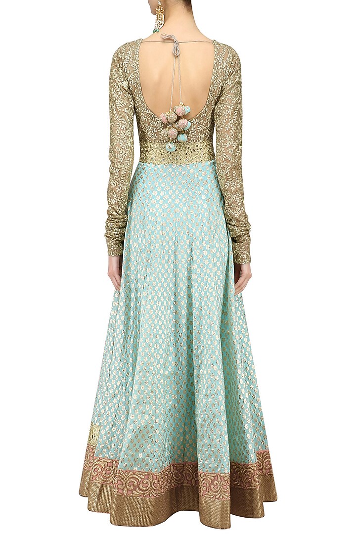 Mint blue and peach embroidered anarkali available only at Pernia's Pop Up Shop.