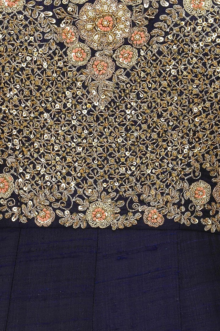 Navy and peach embroidered anarkali set available only at Pernia's Pop Up Shop.