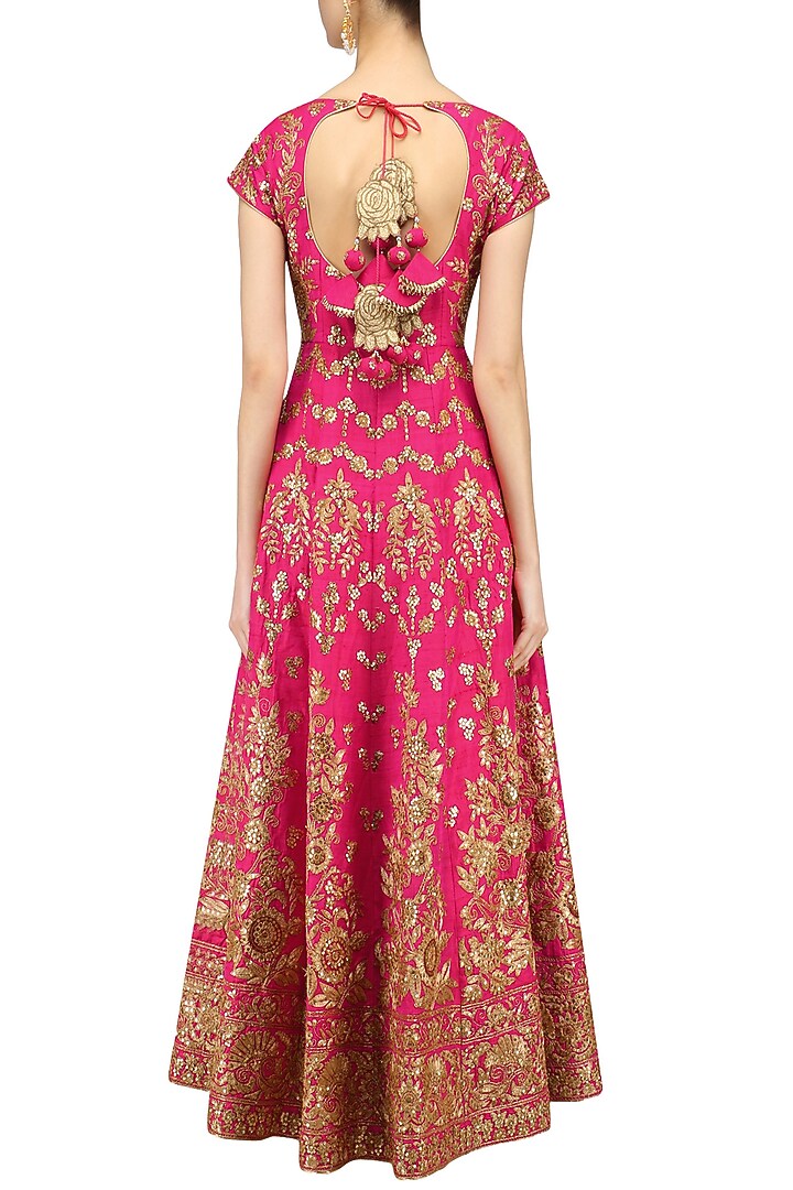 Magenta and beige embroidered anarkali available only at Pernia's Pop Up Shop.