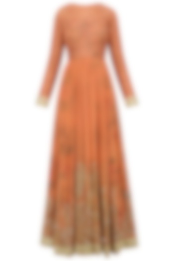 Dusty Peach Embroidered Anarkali Gown by Kylee