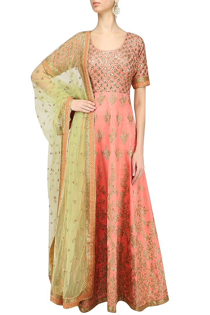 Light Green Embroidered Anarkali Set- Clearance main image 0