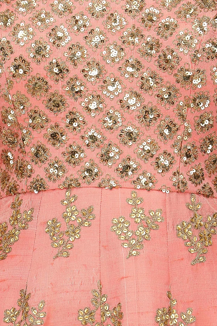 Peach and light green embroidered anarkali set available only at Pernia's Pop Up Shop.