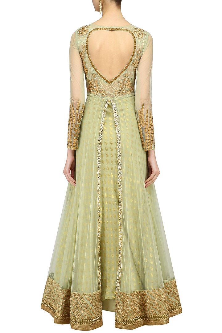 Mint green floral embroidered anarkali set available only at Pernia's Pop Up Shop.