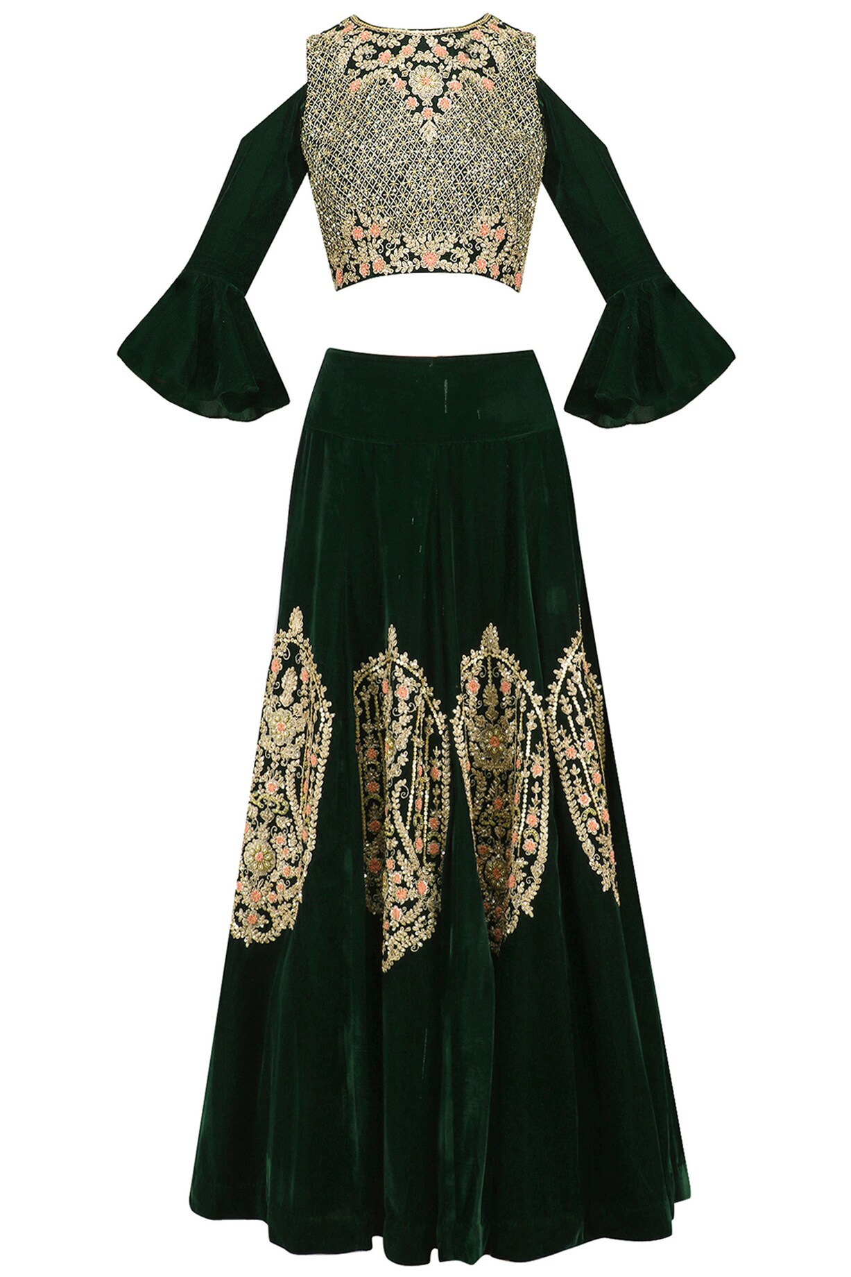 Embroidered crop top and skirt