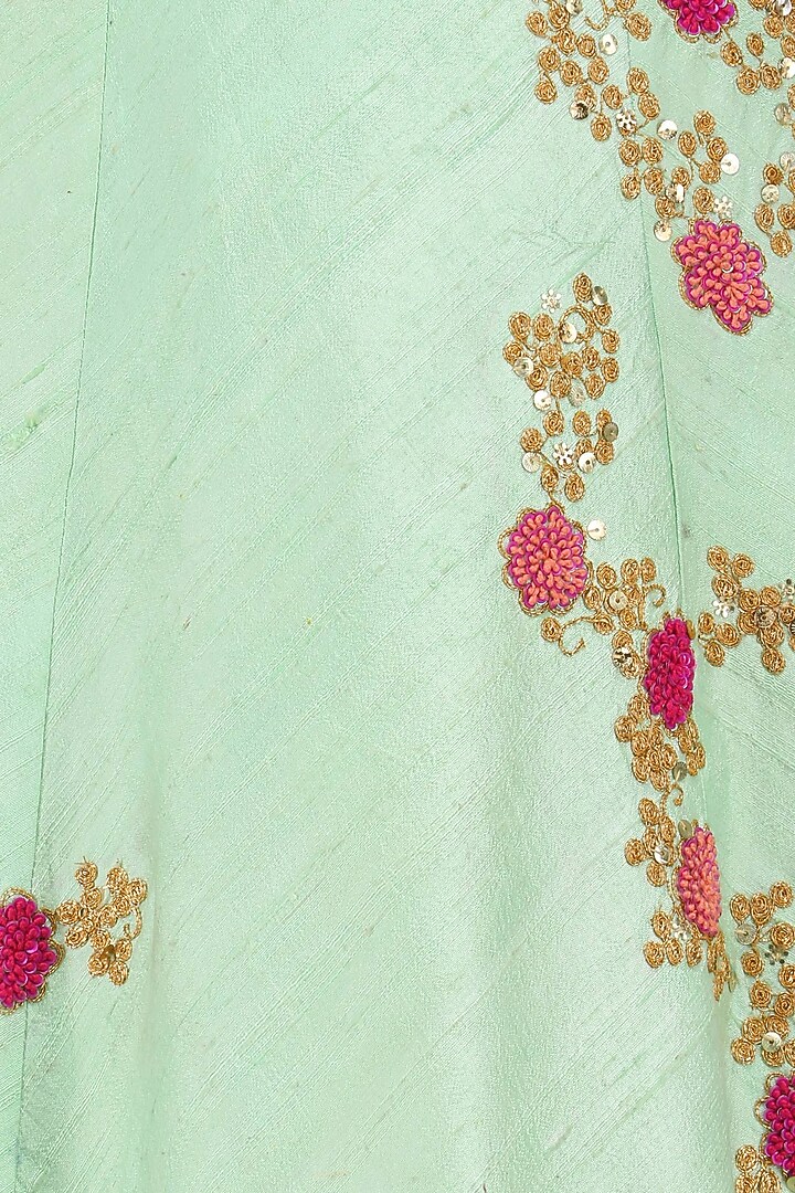 Mint green and peach floral embroidered anarkali set available only at Pernia's Pop Up Shop.