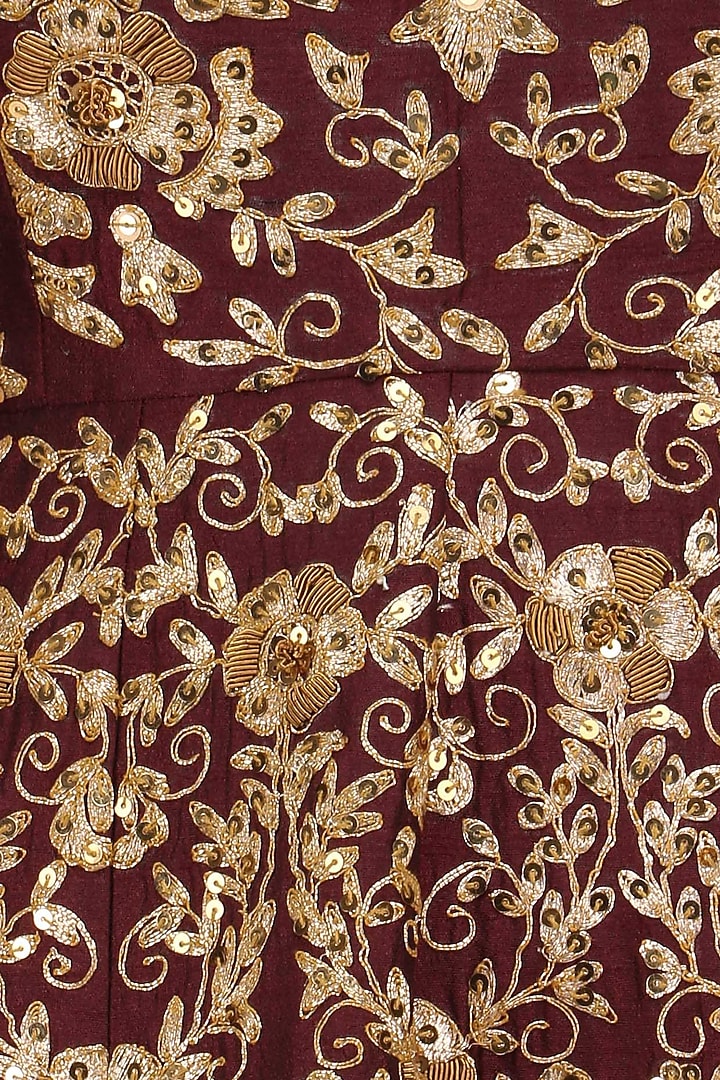 Maroon and gold embroidered anarkali set available only at Pernia's Pop Up Shop.