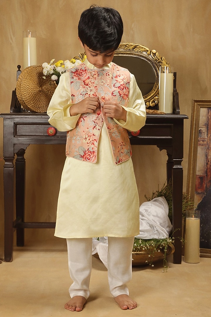 Multi-Colored Cotton Floral Printed Jacket Set For Boys by Les Petits at Pernia's Pop Up Shop