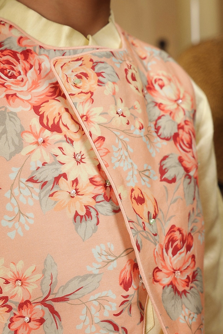 Multi-Colored Cotton Floral Printed Jacket Set For Boys by Les Petits at Pernia's Pop Up Shop