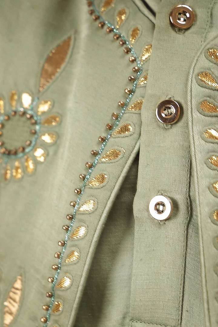 Green Cotton Embroidered Jacket Set For Boys by Les Petits at Pernia's Pop Up Shop
