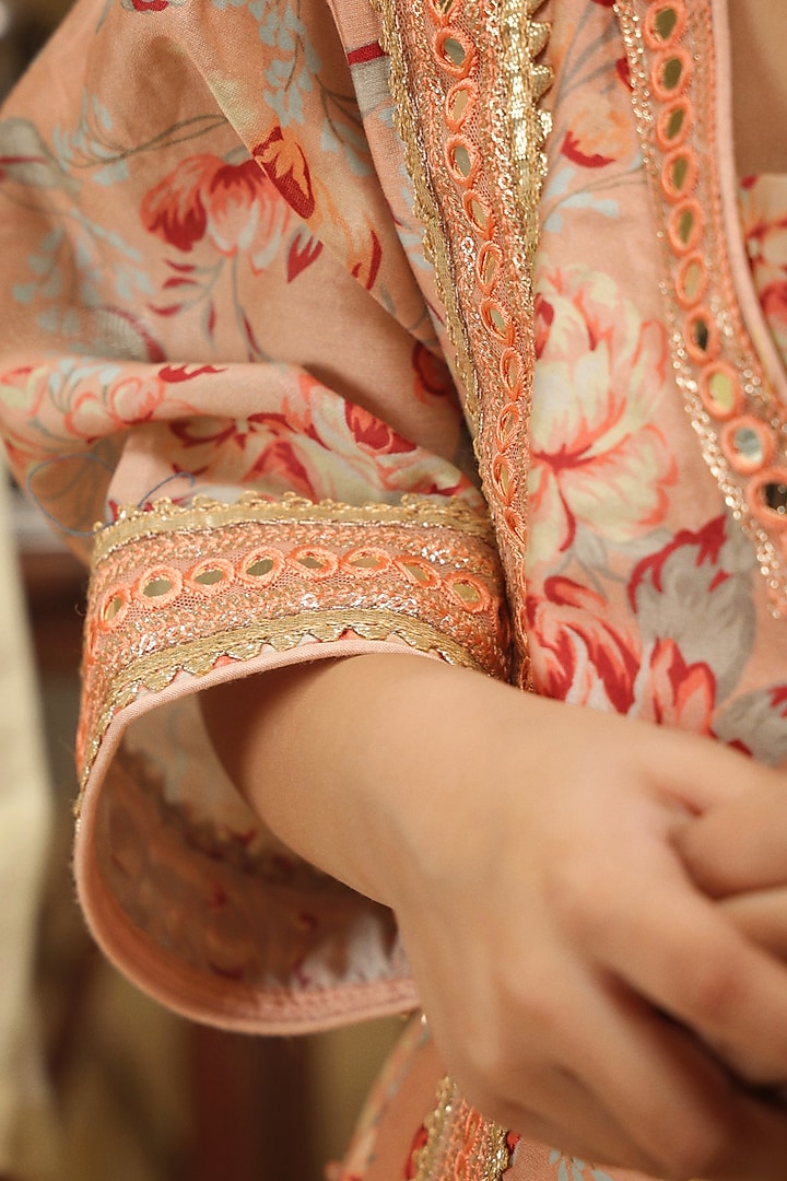 Pastel Pink & Green Cotton Floral Sharara Set For Girls by Les Petits at Pernia's Pop Up Shop