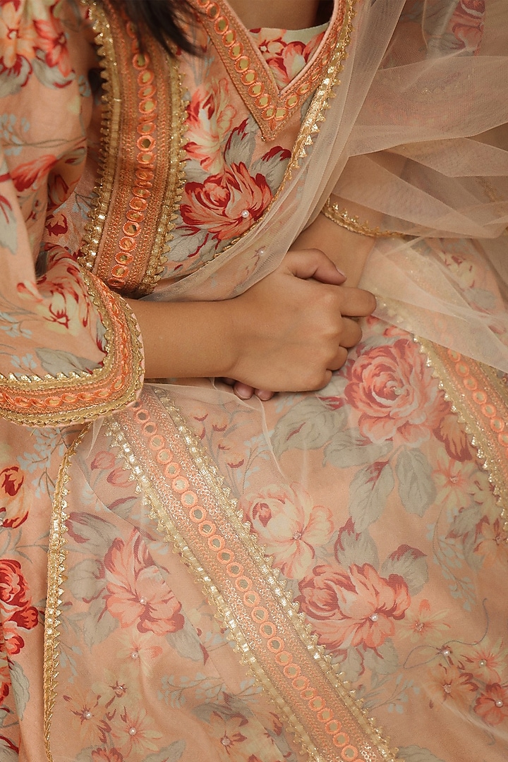 Pastel Pink & Green Cotton Floral Sharara Set For Girls by Les Petits at Pernia's Pop Up Shop