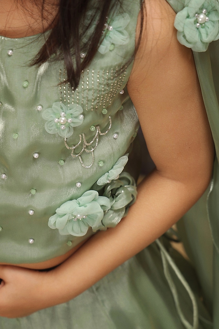 Mint Green Satin Ruffled Lehenga Set For Girls by Les Petits at Pernia's Pop Up Shop
