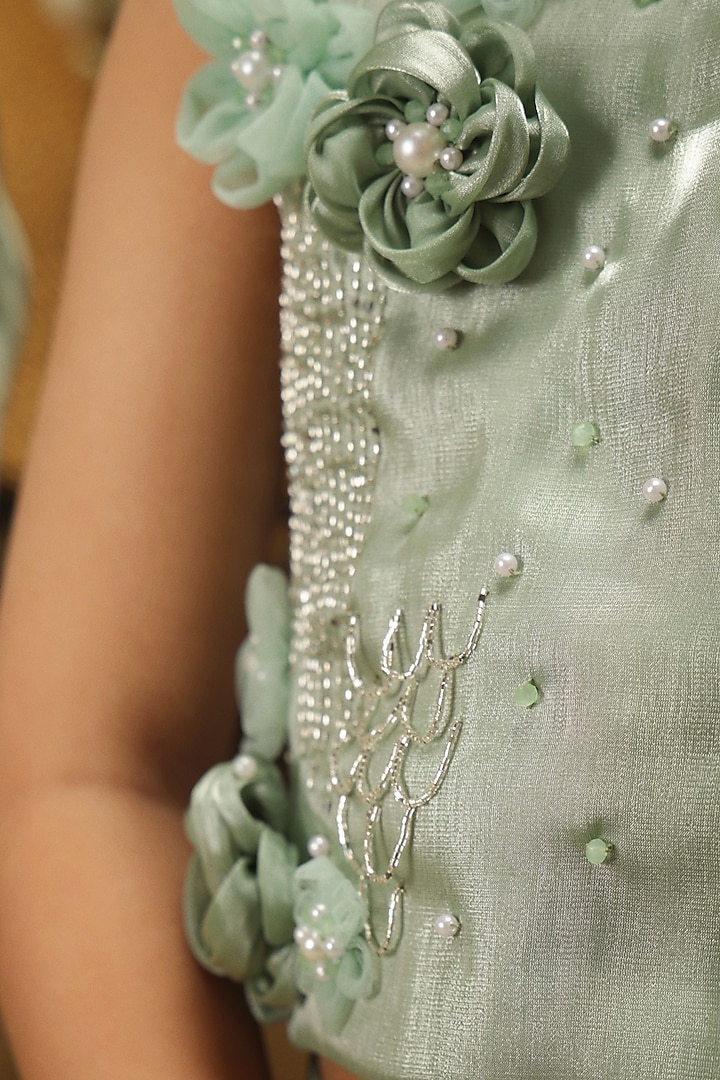 Mint Green Satin Ruffled Lehenga Set For Girls by Les Petits at Pernia's Pop Up Shop