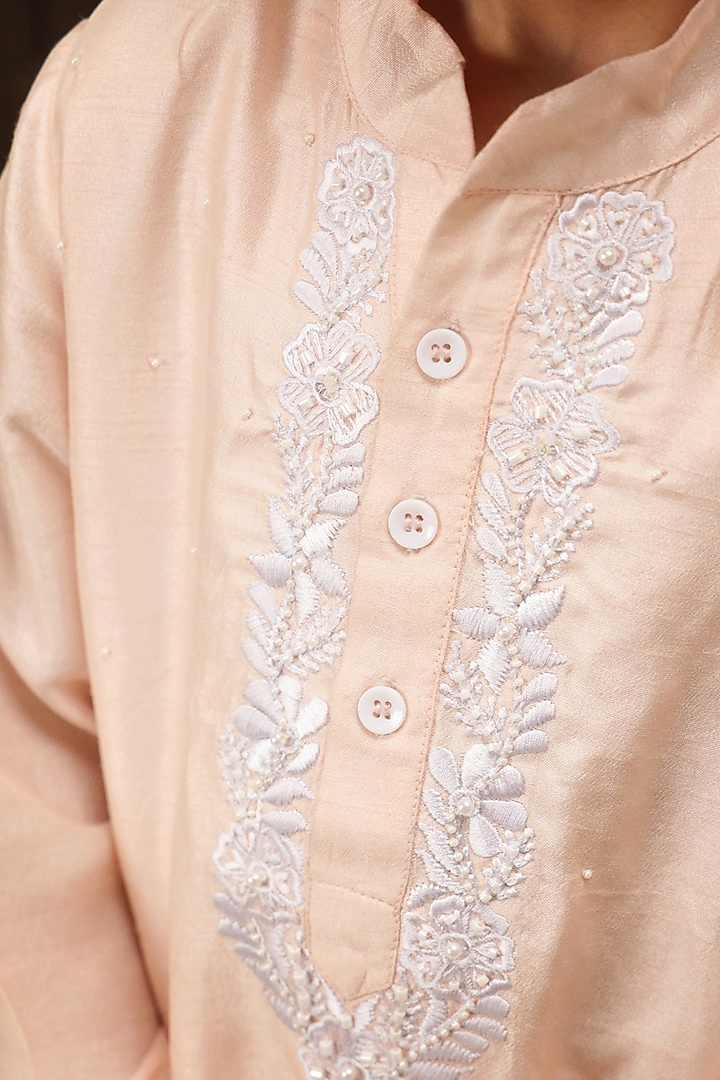 Pastel Pink Cotton Embroidered Kurta Set For Boys by Les Petits at Pernia's Pop Up Shop