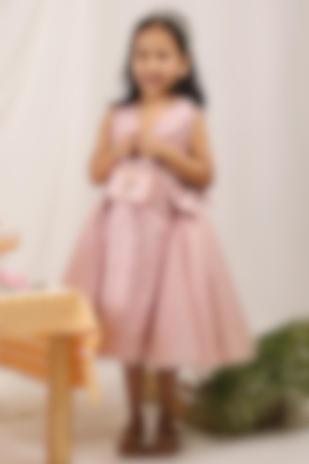 Pastel Pink Satin & Soft Tulle Embellished Dress For Girls by Les Petits at Pernia's Pop Up Shop
