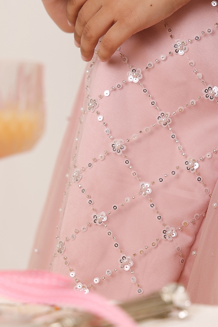 Pastel Pink Satin & Soft Tulle Embellished Dress For Girls by Les Petits at Pernia's Pop Up Shop