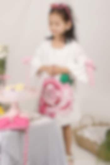 White Banana Crepe Hand Painted A-Line Dress For Girls by Les Petits at Pernia's Pop Up Shop