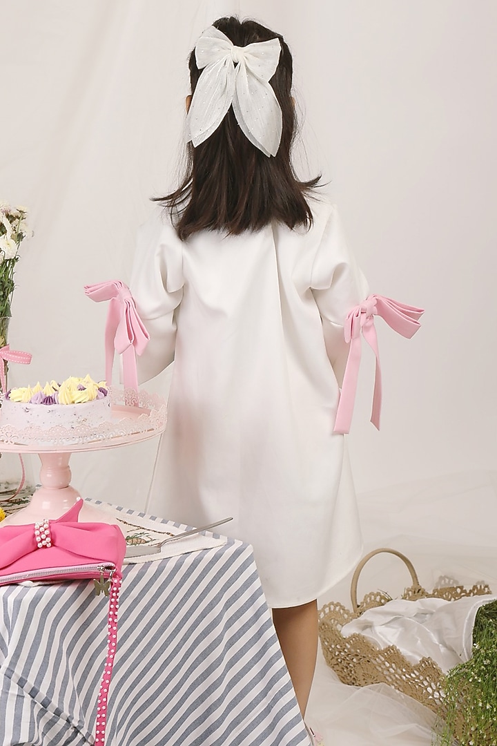 White Banana Crepe Hand Painted A-Line Dress For Girls by Les Petits at Pernia's Pop Up Shop