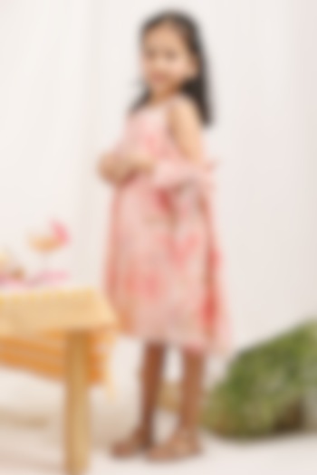 Pastel Pink Satin Floral Printed Dress For Girls by Les Petits at Pernia's Pop Up Shop