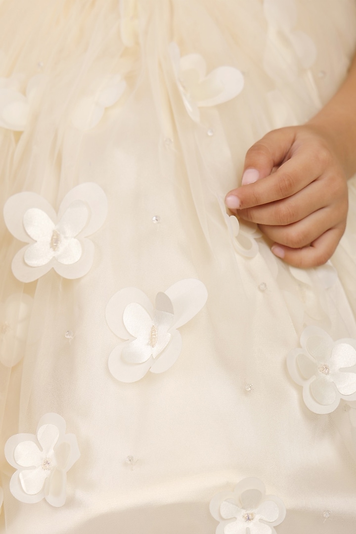 Ivory Satin & Tulle Floral Applique Dress For Girls by Les Petits at Pernia's Pop Up Shop