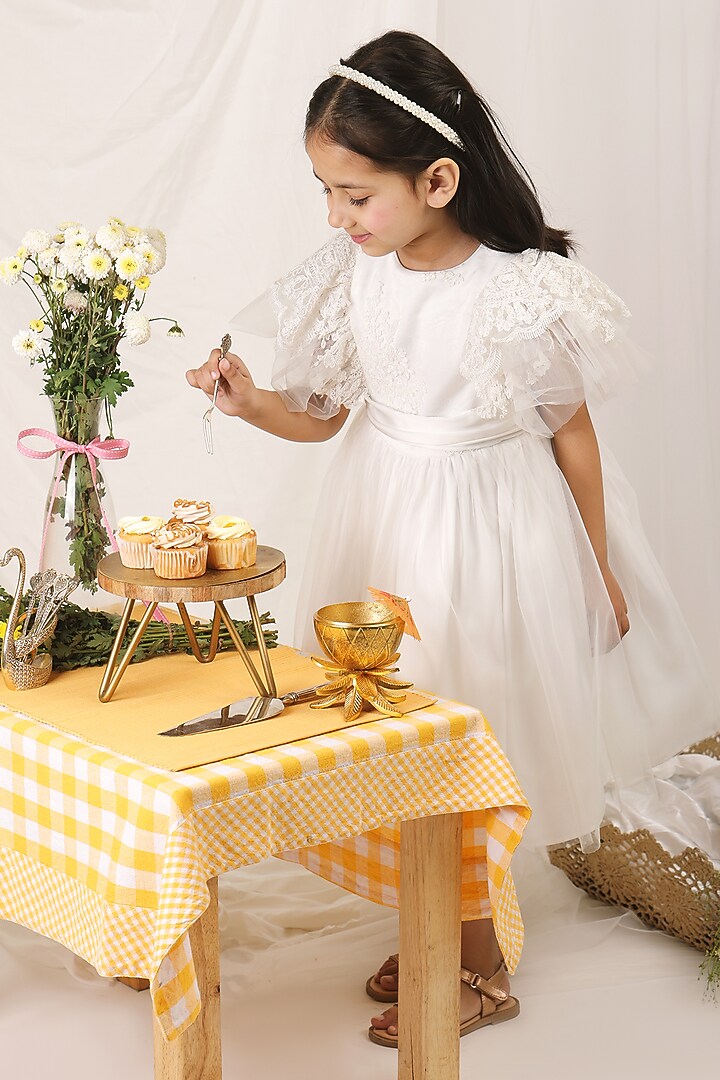 White Satin & Tulle Dress For Girls by Les Petits at Pernia's Pop Up Shop