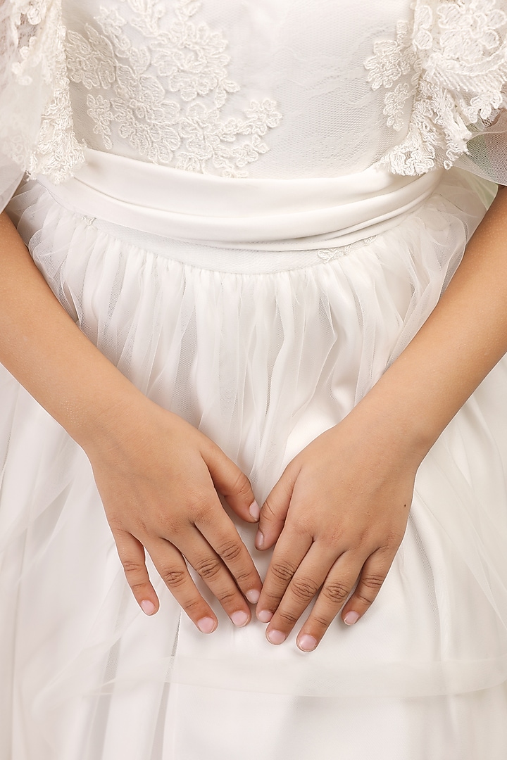 White Satin & Tulle Dress For Girls by Les Petits at Pernia's Pop Up Shop