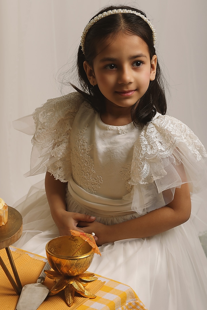 White Satin & Tulle Dress For Girls by Les Petits at Pernia's Pop Up Shop