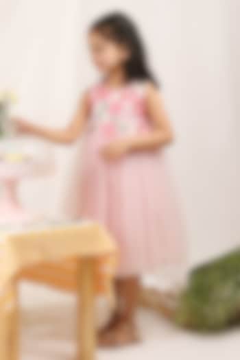 Pastel Pink Satin Floral Embroidered Dress For Girls by Les Petits at Pernia's Pop Up Shop