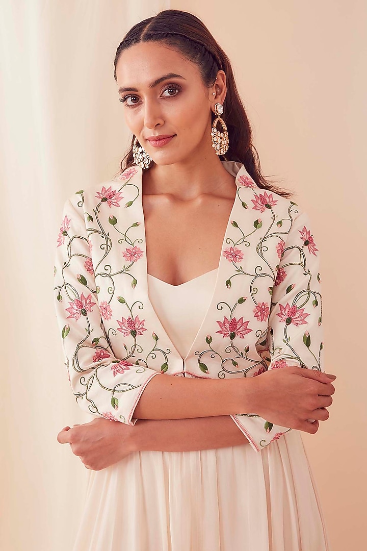 Ivory Embroidered Jacket Set by Sanjev Marwaaha at Pernia's Pop Up Shop
