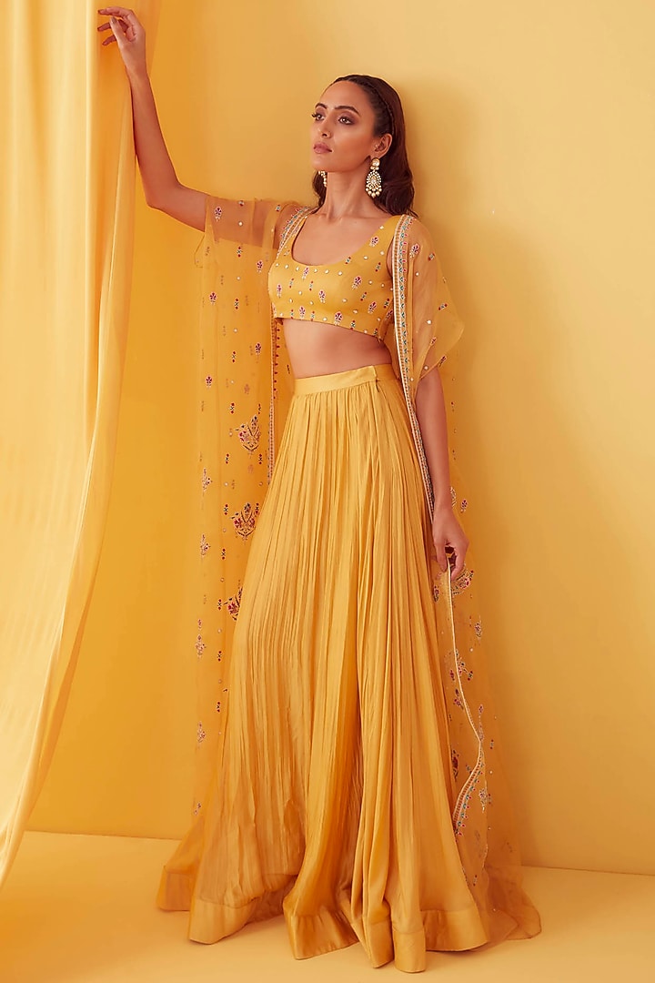 Canary Yellow Embroidered Jacket Set by Sanjev Marwaaha at Pernia's Pop Up Shop