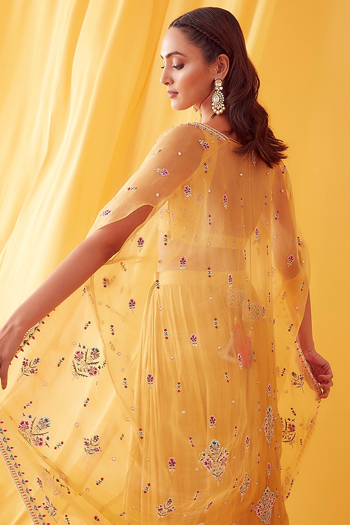 Canary Yellow Embroidered Jacket Set by Sanjev Marwaaha at Pernia's Pop Up Shop