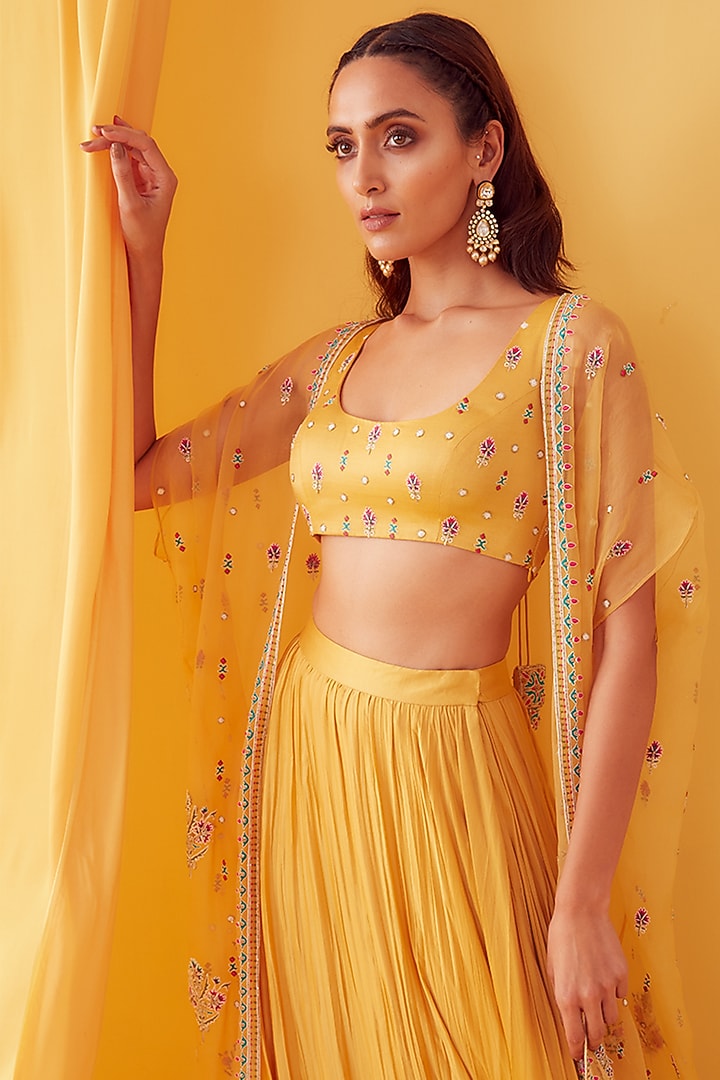 Canary Yellow Embroidered Jacket Set by Sanjev Marwaaha at Pernia's Pop Up Shop