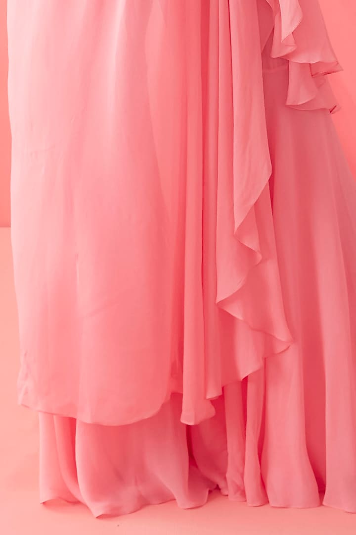 Soft Pink Modal & Georgette Draped Party Wear Saree Set by Sanjev Marwaaha at Pernia's Pop Up Shop