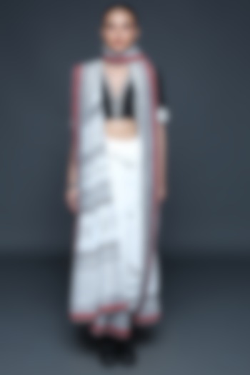 Ivory Chanderi Hand Block Printed Party Wear Saree Set by Sanjev Marwaaha at Pernia's Pop Up Shop