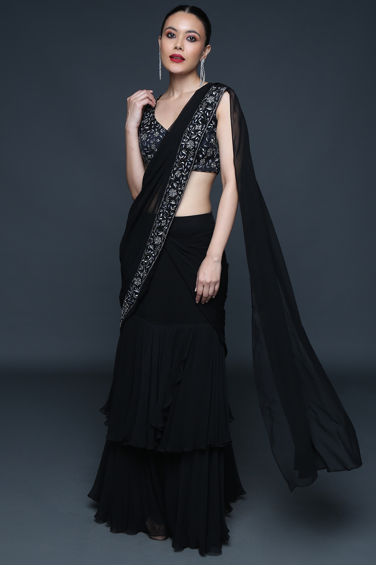 Buy Black Ruffle Saree Online In India - Etsy India