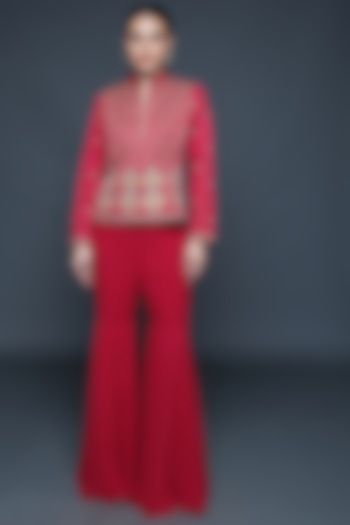 Cherry Red Modal & Georgette Pant Set by Sanjev Marwaaha at Pernia's Pop Up Shop