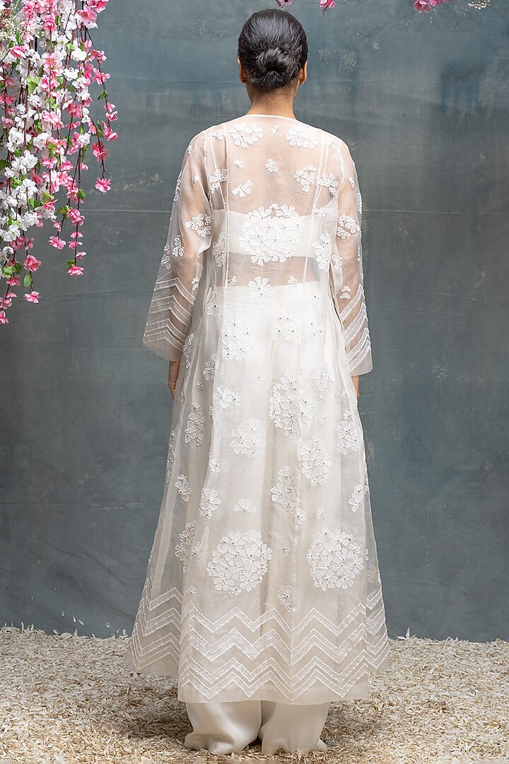 Ivory Organza Embroidered Jacket Set by Sanjev Marwaaha at Pernia's Pop Up Shop